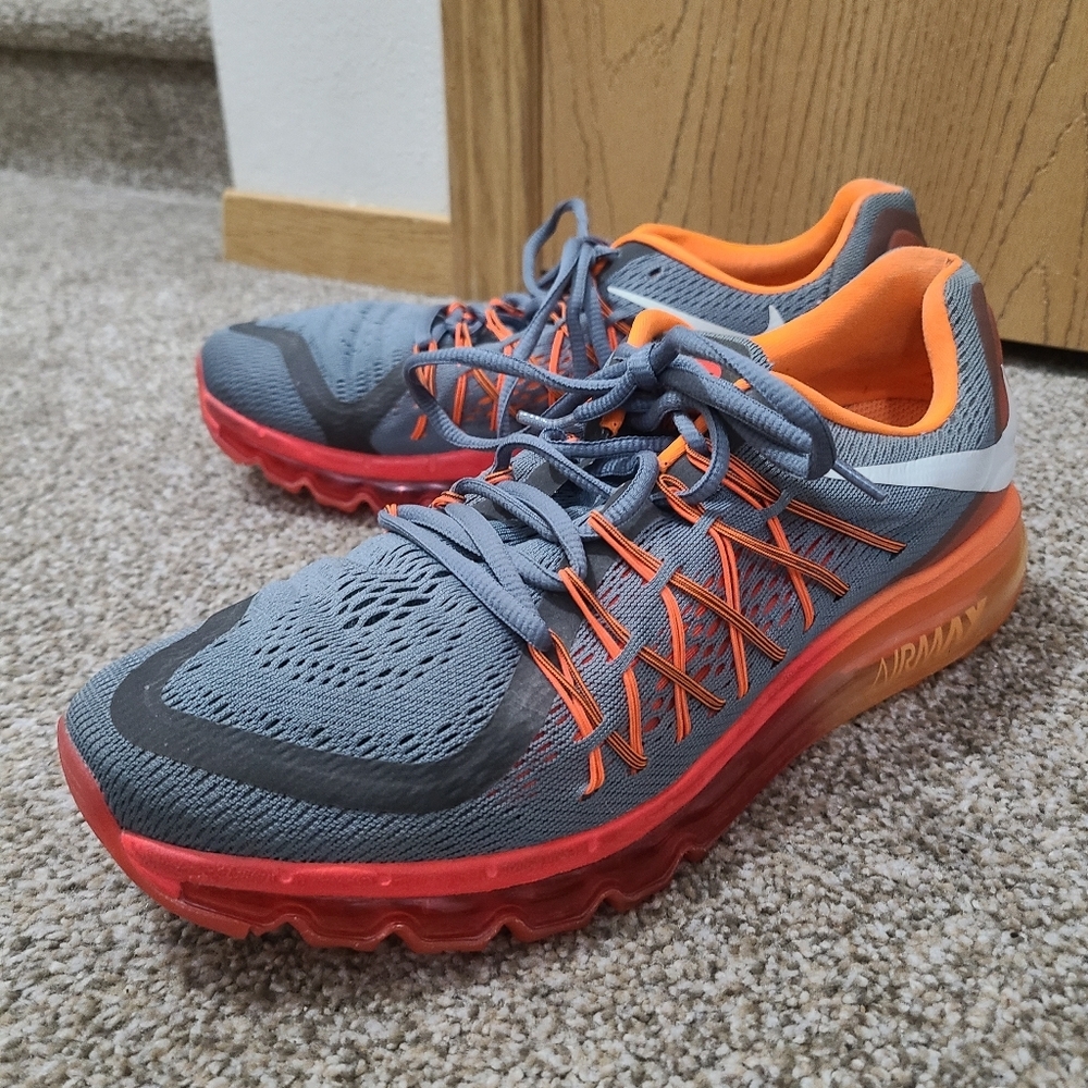 Nike Air Max Wolf Grey Total Orange Mesh Sneakers Athletic Running Shoes - Picture 4 of 5